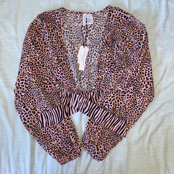 NWT Sanctuary Swim Leopard Cover Up Crop Top Lotus Pink - medium - Picture 3 of 3